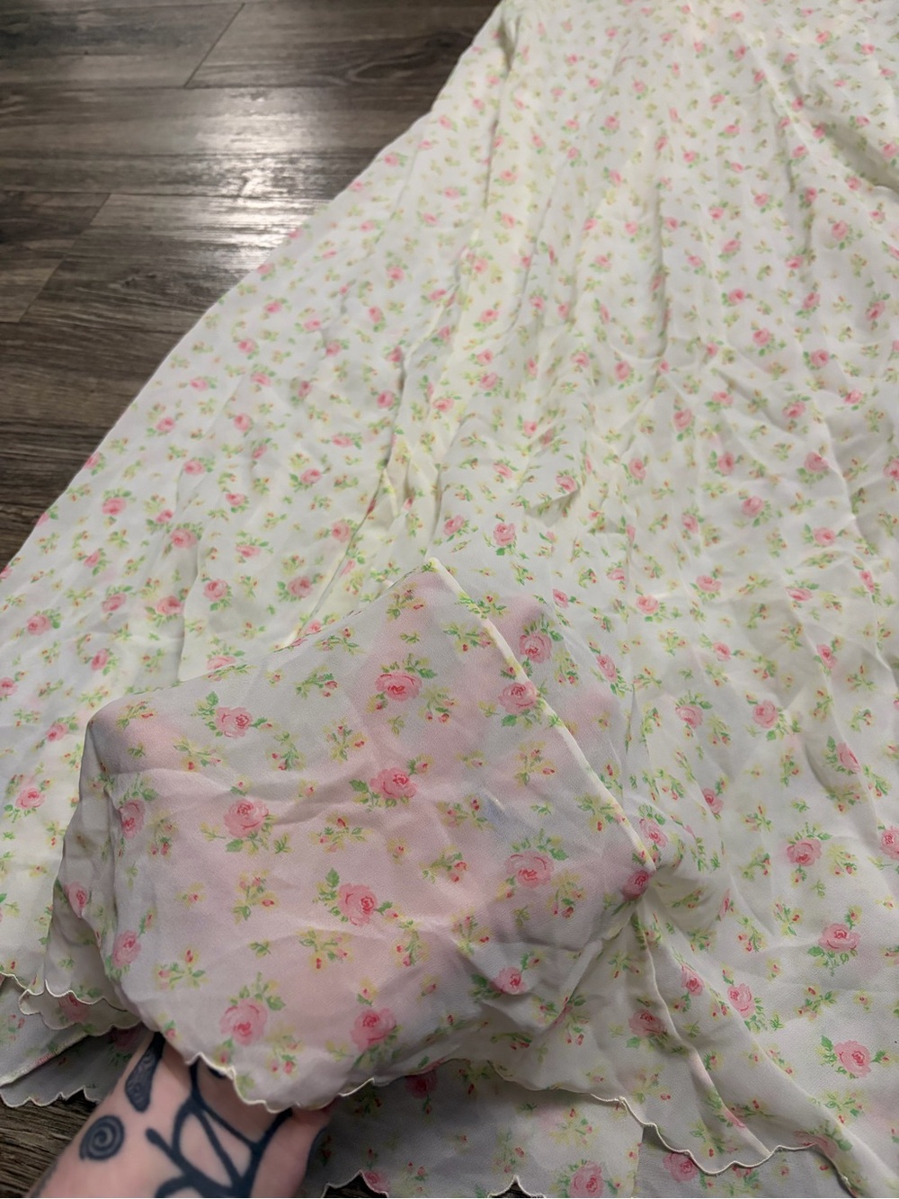 50s/60s European Vintage Garden Floral Maxi Slip Dress Tie Back (Cream/Multi)M/L - Picture 6 of 10